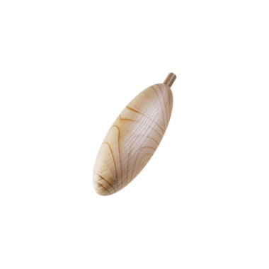 Pürüzsüz, uzatılmış ahşap bir nesne, dekoratif bir nesne ya da alet gibi, ince işçilik sergiliyor..