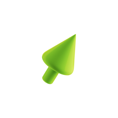 Yeşil ok şeklinde bir işaretçi, genellikle yön göstermek için tasarım veya navigasyonda kullanılır..