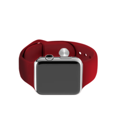 Kırmızı silikon kayışı ve kare bir yüzü olan şık, akıllı bir kaset, fitness takibi ve tebligatlar için tasarlanmış..