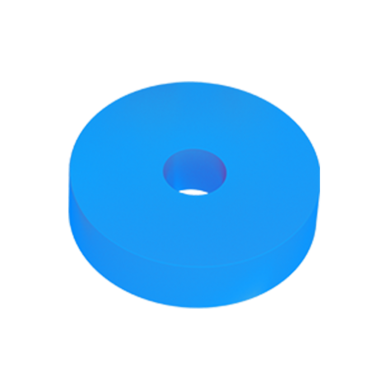 Merkezi deliği olan basit mavi silindirik bir şekil, genellikle tasarımda veya grafik öğe olarak kullanılır..