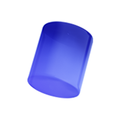 Bir şeffaf mavi silindir, muhtemelen bir kap veya dekoratif nesne, parlak bir tasarım sergiliyor.