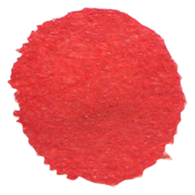 Dairesel kırmızı bir kağıt veya kumaş parçası, canlı bir renk ve desenli bir yüzey sergiliyor..