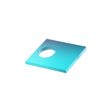 Çembersel kesimli, şeffaf bir kare, modern bir estetik tasarım sergiliyor..