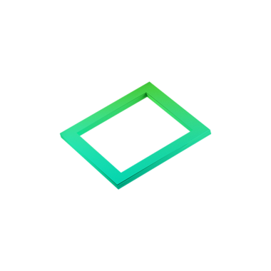 Modern bir tasarım unsurunu gösteren 3 boyutlu yeşil eğimli dikdörtgen bir çerçeve..