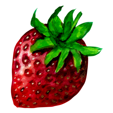Sulu kırmızı rengini ve yeşil yapraklarını sergileyen canlı bir çilek çizimi..