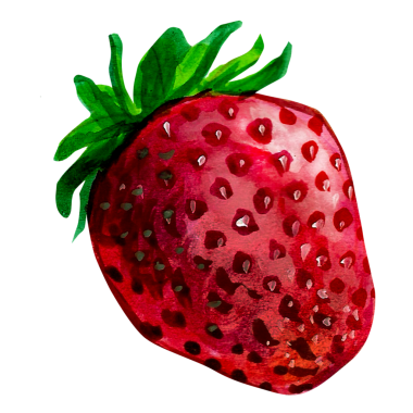 Zengin kırmızı rengini ve yeşil yapraklarını sergileyen canlı bir çilek çizimi..