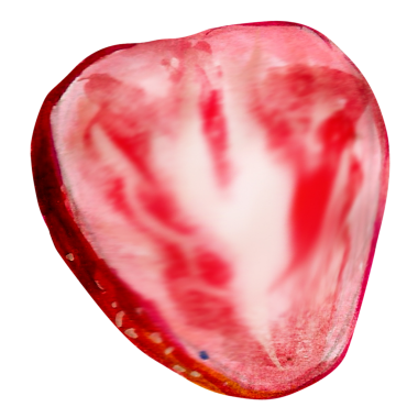 Canlı kırmızı rengini ve dokusunu gösteren çilek diliminin stilize edilmiş bir çizimi..