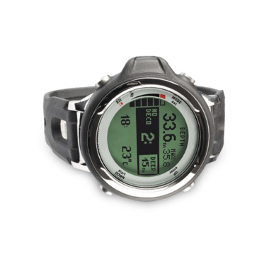 Su altı aktiviteleri için tasarlanmış derinliği, sıcaklığı ve zamanı gösteren dijital bir dalış saati..