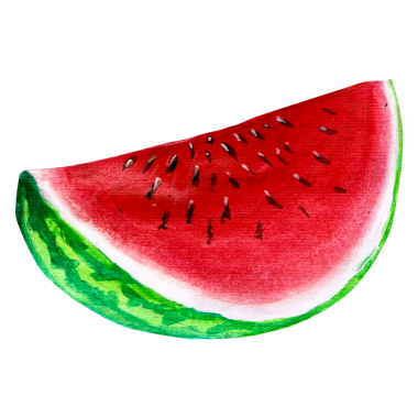 Canlı kırmızı etini ve yeşil kabuğunu sergileyen karpuz diliminin renkli bir çizimi..