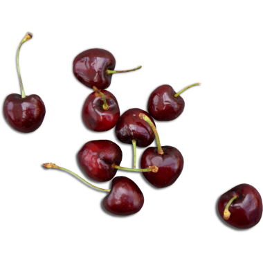 Hafif arka plana serpilmiş taze kiraz koleksiyonu..