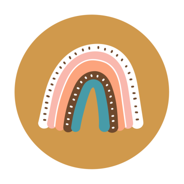 Yumuşak renkleri ve dairesel arkaplanı olan biçimlendirilmiş gökkuşağı çizimi.