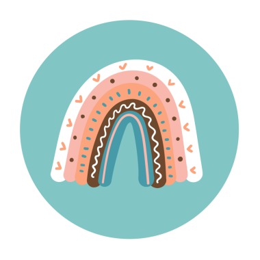 Yumuşak renkleri ve dekoratif unsurları olan bir gökkuşağının tuhaf bir çizimi..