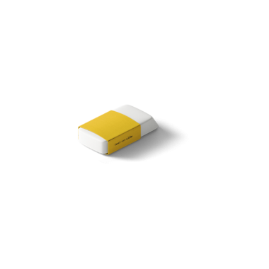 Sarı şeritli minimalist bir silgi. Yazmak ve çizmek için tasarlanmış..