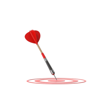 Kırmızı bir hedefin ortasına isabet eden kırmızı bir dart. Görüntü kesinliği, doğruluğu ve başarıyı simgeliyor. Hedefler, başarılar ve odaklanmayla ilgili konular için ideal.