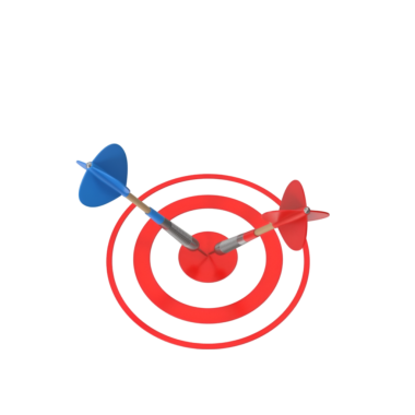 İki ok, mavi ve kırmızı, kırmızı bir hedefin merkezine isabet ediyor. Takım çalışması, başarı ve hassasiyeti temsil eder, işbirliği temaları ve hedeflere ulaşmak için uygundur.