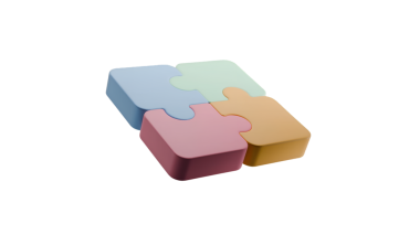 Birbirine kenetlenmiş üç boyutlu renkli yapboz parçaları. Her parça farklı bir pastel renktir, eğitici ve takım çalışması kavramları için mükemmel çekici ve eğlenceli bir sahne yaratır..