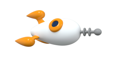 Mavi gövdeli, kırmızı yüzgeçli ve sarı alevli renkli üç boyutlu bir roket oyuncağı. Bu eğlenceli ve dinamik tasarım çocuk oyuncakları ve uzay temalı projeler için mükemmeldir..