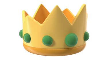 Yeşil noktalı parlak sarı bir karikatür tacı, kraliyetin sembolü ya da çocuklar için eğlenceli bir tasarım. Taç basit ama renkli görünüşüyle göze çarpıyor..