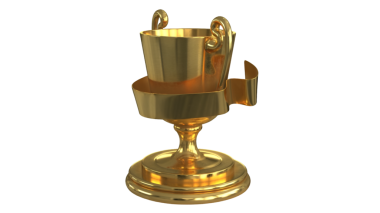 Çizgi film tarzı altın bir kupa, resimlerde, oyunlarda veya ödül grafiklerinde başarı ve başarıyı tasvir etmek için mükemmeldir..