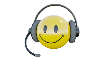 Kulaklık takan neşeli bir 3D emoji, müziği, iletişimi ve müşteri hizmetlerini sembolize ediyor. Sarı gülen surat arkadaşlığı ve pozitifliği ifade eder. Destek ve zevki göstermek için mükemmeldir..