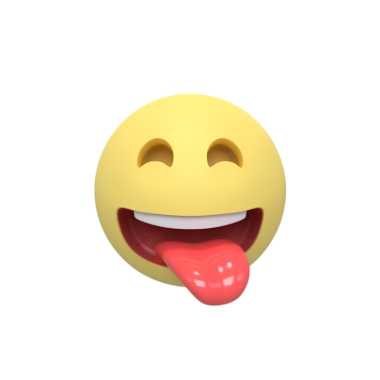 Üç boyutlu bir emoji, neşeli bir ifade, dili dışarı çıkmış ve gözleri kapalı. Sarı yüz, neşeli ve muziplik hissi veriyor. Neşeli ve mizahi duyguları göstermek için mükemmel..