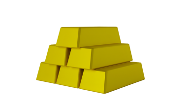 Piramit şeklinde dizilmiş beş sarı altın külçenin dijital bir çizimi. Bu görüntü zenginliği, yatırımı ve mali güvenliği temsil ediyor ve onu finansla ilgili içerik için mükemmel hale getiriyor..