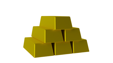 Piramit şeklinde dizilmiş beş sarı altın külçenin dijital bir çizimi. Bu görüntü zenginliği, yatırımı ve mali güvenliği temsil ediyor ve onu finansla ilgili içerik için mükemmel hale getiriyor..