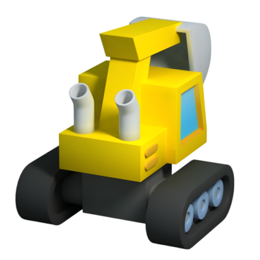 Çizgi film tarzı çatallı sarı bir forkliftin yan görüntüsü. Depo, lojistik ve materyal işleme temalı çizimler için ideal.