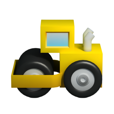 Üç boyutlu bir sarı oyuncak yol silindiri, geniş davul ve tekerleklerle donatılmış, çocukların yaratıcı oyunları ve inşaat temalı aktiviteleri için mükemmel..