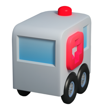 Arkadan görülen 3 boyutlu beyaz oyuncak ambülans, büyük arka tekerlekleri ve kırmızı haç amblemini gösteriyor. Çocukların yaratıcı oyunlarına ve acil durum araç temalı aktivitelerine uygun..