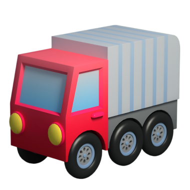 Çizgili kargo alanı ve büyük tekerlekleri olan, çocukların yaratıcı oyunları ve eğitimsel aktiviteleri için mükemmel olan 3 boyutlu kırmızı oyuncak dağıtım kamyonu..