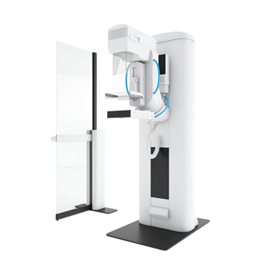 Meme kanseri taramasında kullanılan gelişmiş mammografi sisteminin yüksek kaliteli görüntüsü. Sağlık ortamlarında tıbbi görüntüleme ekipmanlarının çizimi için ideal.