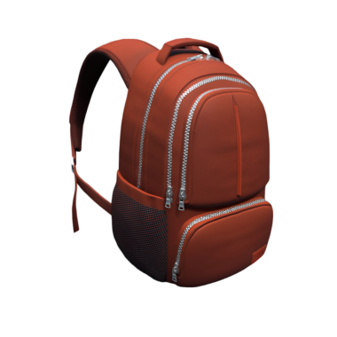 Organizasyon ve kolaylık için fermuarlı bölmeleri olan şık turuncu bir sırt çantası..
