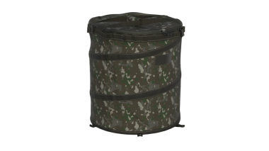 Açık hava ya da askeri kullanım için tasarlanmış kapaklı yuvarlak bir kamuflaj konteynırı..
