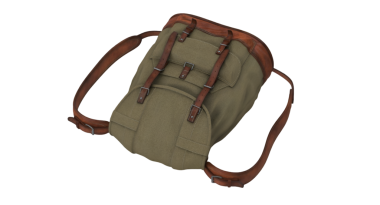 Deri kayışlı klasik bir sırt çantası ve sağlam bir tasarım, seyahat ve açık hava aktiviteleri için uygun..