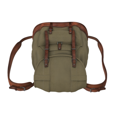Deri kayışlı klasik bir sırt çantası, seyahat ve açık hava aktiviteleri için uygun..