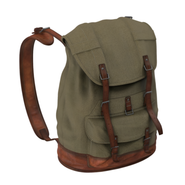 Kumaş ve deri karışımlı şık bir sırt çantası, seyahat veya günlük kullanım için ideal..