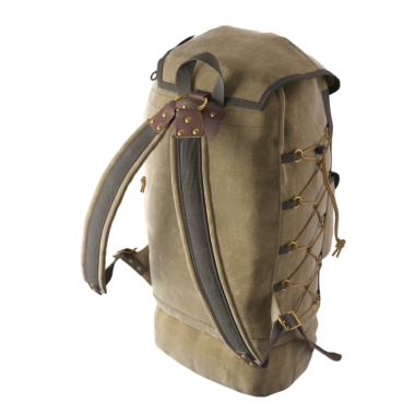 Açık hava aktiviteleri ve seyahat için tasarlanmış dayanıklı malzemeler ve ayarlanabilir kayışlar içeren engebeli bir sırt çantası..