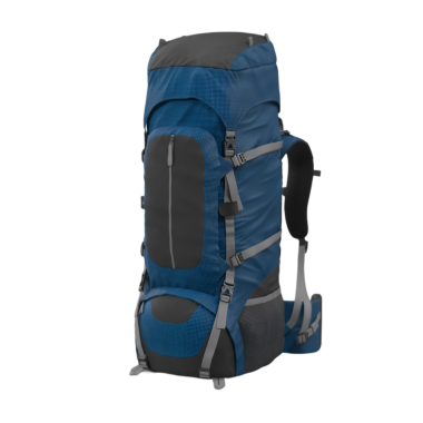 Bu mavi yürüyüş sırt çantasında güvenlik ve organizasyon için birden fazla kayış var. Ergonomik tasarımı onu uzun doğa gezileri ve maceralar için ideal kılıyor..