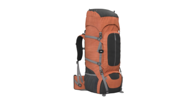 Uzun yürüyüşler için tasarlanmış dayanıklı turuncu ve siyah sırt çantası, sağlam inşaat ve tüm teçhizatınız için çoklu depolama seçenekleri içeriyor
