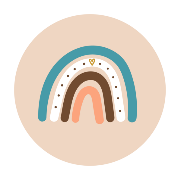 Basit bir gökkuşağı çizimi yumuşak renkler ve bir kalp, dekor ya da çocuk temaları için uygun..