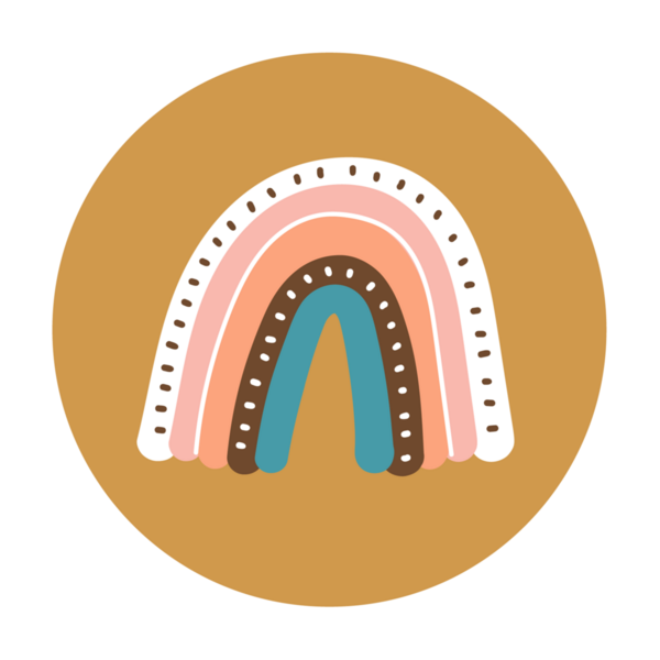 Yumuşak renkleri ve dairesel arkaplanı olan biçimlendirilmiş gökkuşağı çizimi.