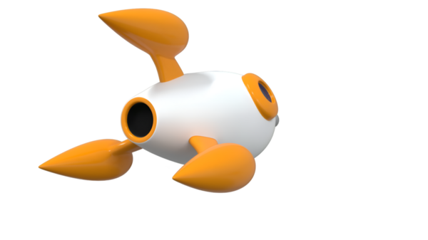 Mavi gövdeli, kırmızı yüzgeçli ve sarı alevli üç boyutlu renkli bir roket oyuncağı. Bu eğlenceli tasarım çocuk oyuncakları ve uzay temalı eğitim malzemeleri için mükemmeldir..