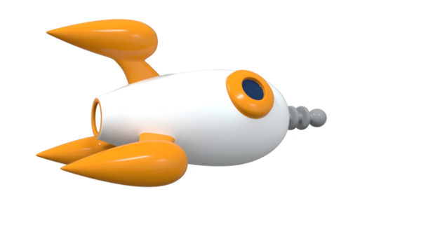 Mavi gövdeli, kırmızı yüzgeçli ve sarı alevli üç boyutlu renkli bir çift roket oyuncağı. Çocuk oyuncakları, uzay temaları ve yaratıcı eğitim içeriği için ideal.