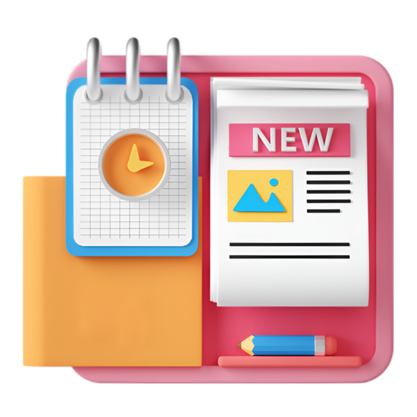 Verimlilik ve planlama için takvim, not defteri ve kalem içeren renkli bir masa düzenleyici.