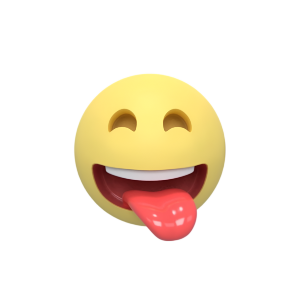 Üç boyutlu bir emoji, neşeli bir ifade, dili dışarı çıkmış ve gözleri kapalı. Sarı yüz, neşeli ve muziplik hissi veriyor. Neşeli ve mizahi duyguları göstermek için mükemmel..