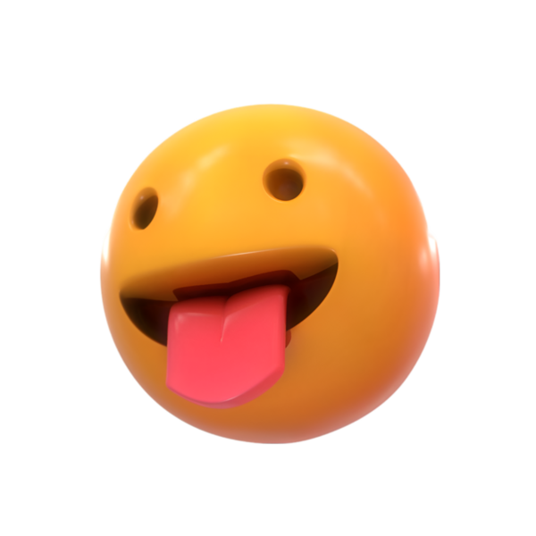 Üç boyutlu bir emoji, neşeli bir ifade, dili dışarı çıkmış ve gözleri kapalı. Sarı yüz, neşeli ve muziplik hissi veriyor. Neşeli ve mizahi duyguları göstermek için mükemmel..