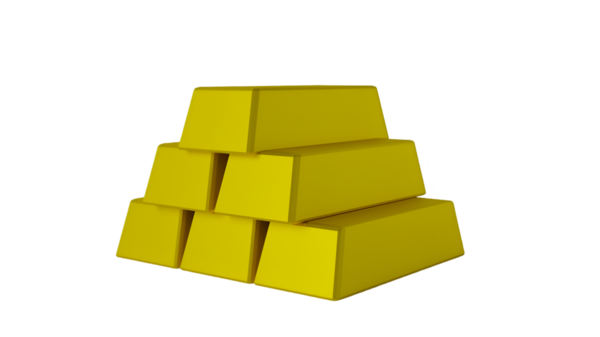 Piramit şeklinde dizilmiş beş sarı altın külçenin dijital bir çizimi. Bu görüntü zenginliği, yatırımı ve mali güvenliği temsil ediyor ve onu finansla ilgili içerik için mükemmel hale getiriyor..