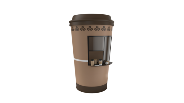 Vitrininde içecekler olan stilize bir kahve fincanı..