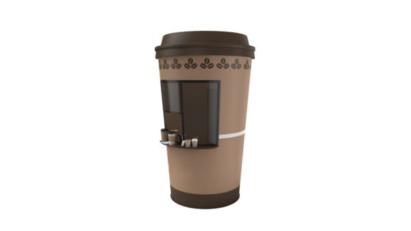 Meyve servisi için tasarlanmış kapaklı stilize bir kahve fincanı..